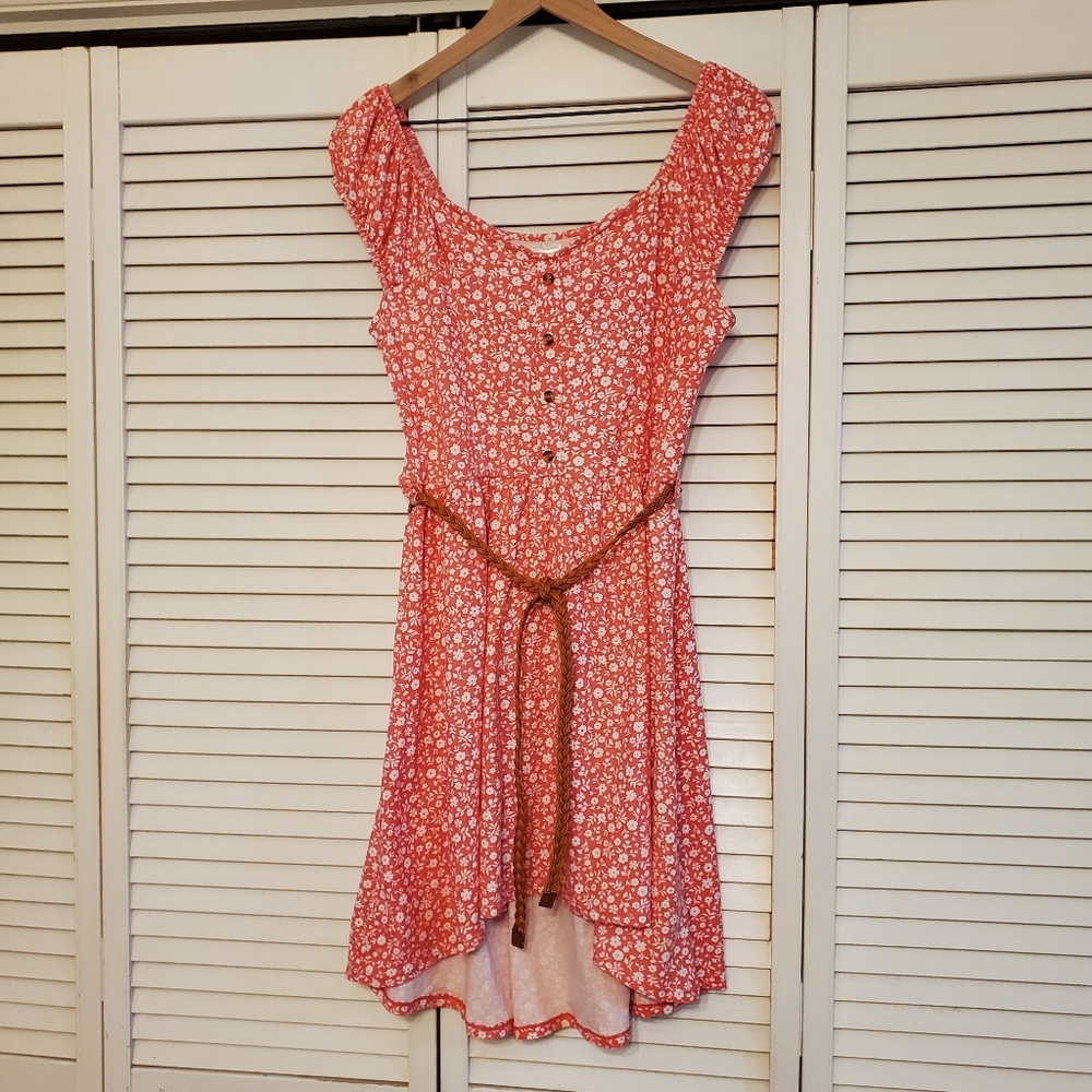 No Boundaries Romantic Pink And White Belted Floral Dress, Size Large Juniors